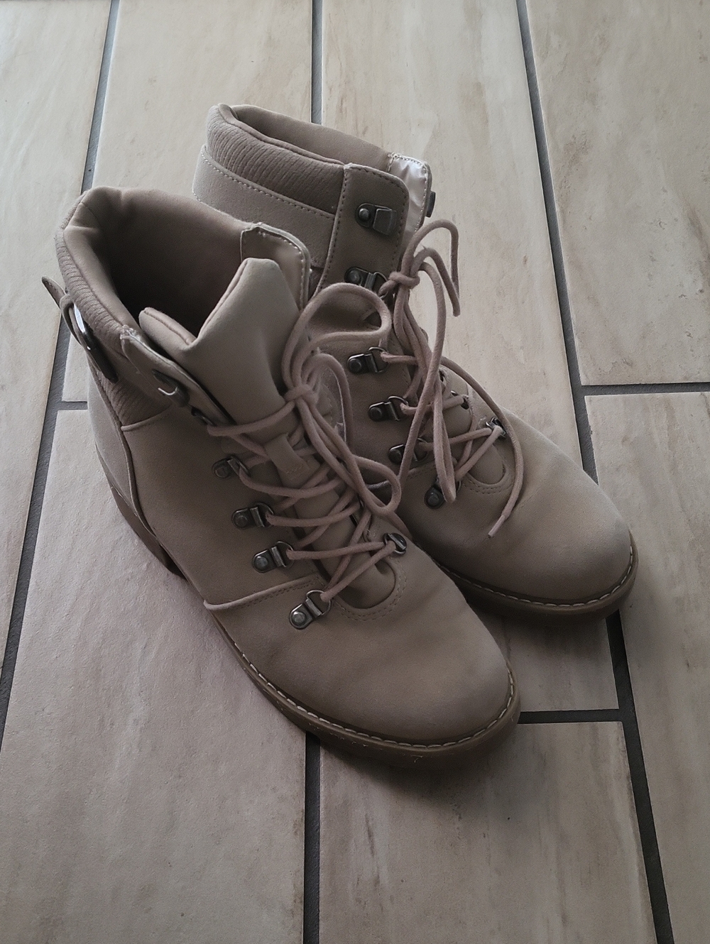 SALE--Sand Colored Lace-Up Ankle Boots